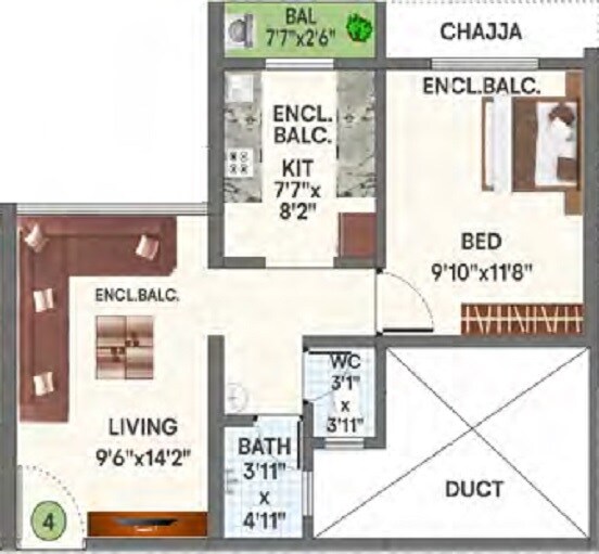 Floor plan of 1 BHK 315 Sq. Ft. Apartment in Sneh Serene, Thane