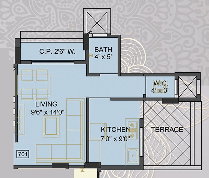 Floor plan of 306 Sq. Ft. Studio in Soham Neel, Thane