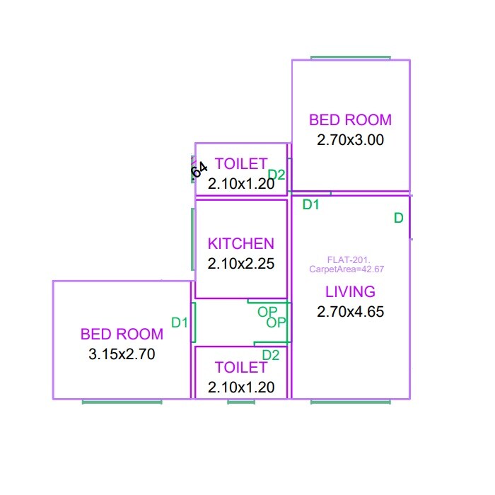 Floor plan of 2 BHK 459 Sq. Ft. Apartment in Soham Shree Pooja, Thane