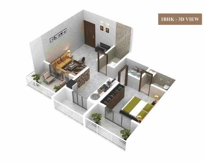 Floor plan of 1 BHK 348 Sq. Ft. Apartment in Precious Harmony Phase 2, Thane