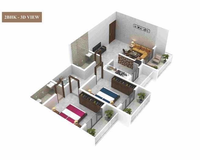 Floor plan of 2 BHK 467 Sq. Ft. Apartment in Precious Harmony Phase 2, Thane