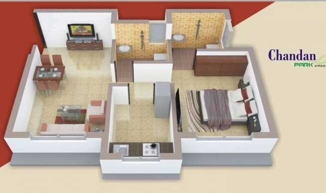 Floor plan of 1 BHK 419 Sq. Ft. Apartment in Someshwar Chandan Park, Thane