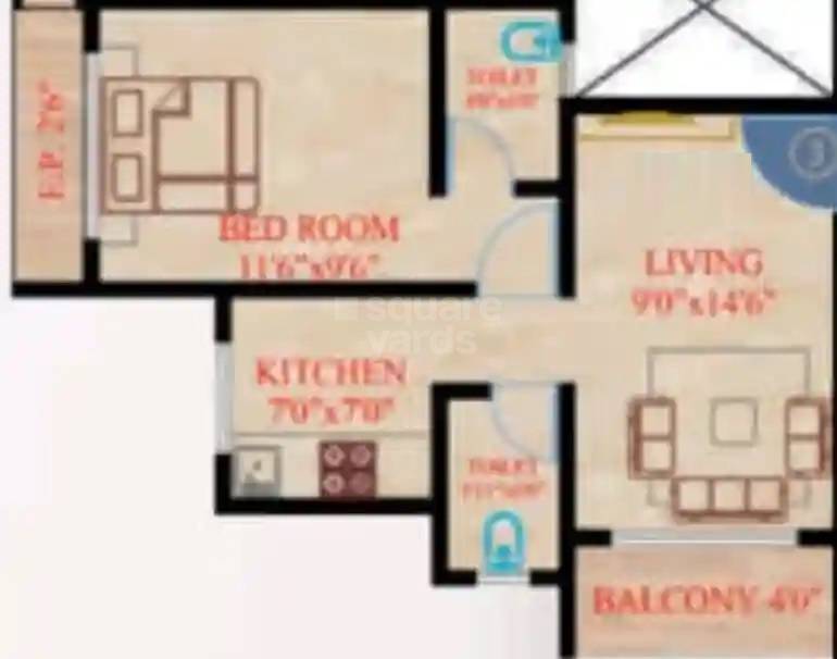 Floor plan of 1 BHK 450 Sq. Ft. Apartment in Sonali Mahadev Heights, Thane