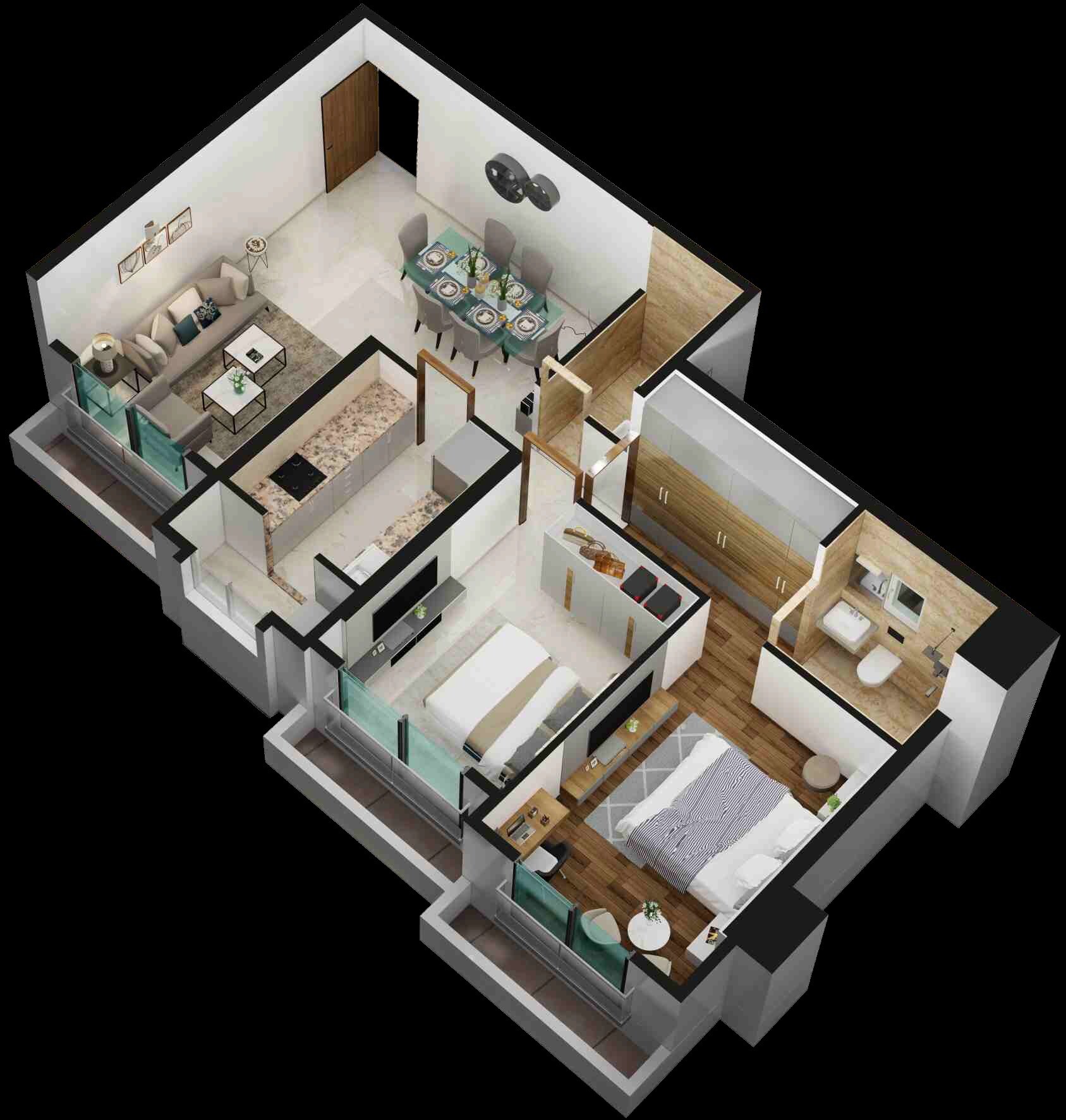 Floor plan of 2 BHK 759 Sq. Ft. Apartment in Sonam Indradhanush, Thane