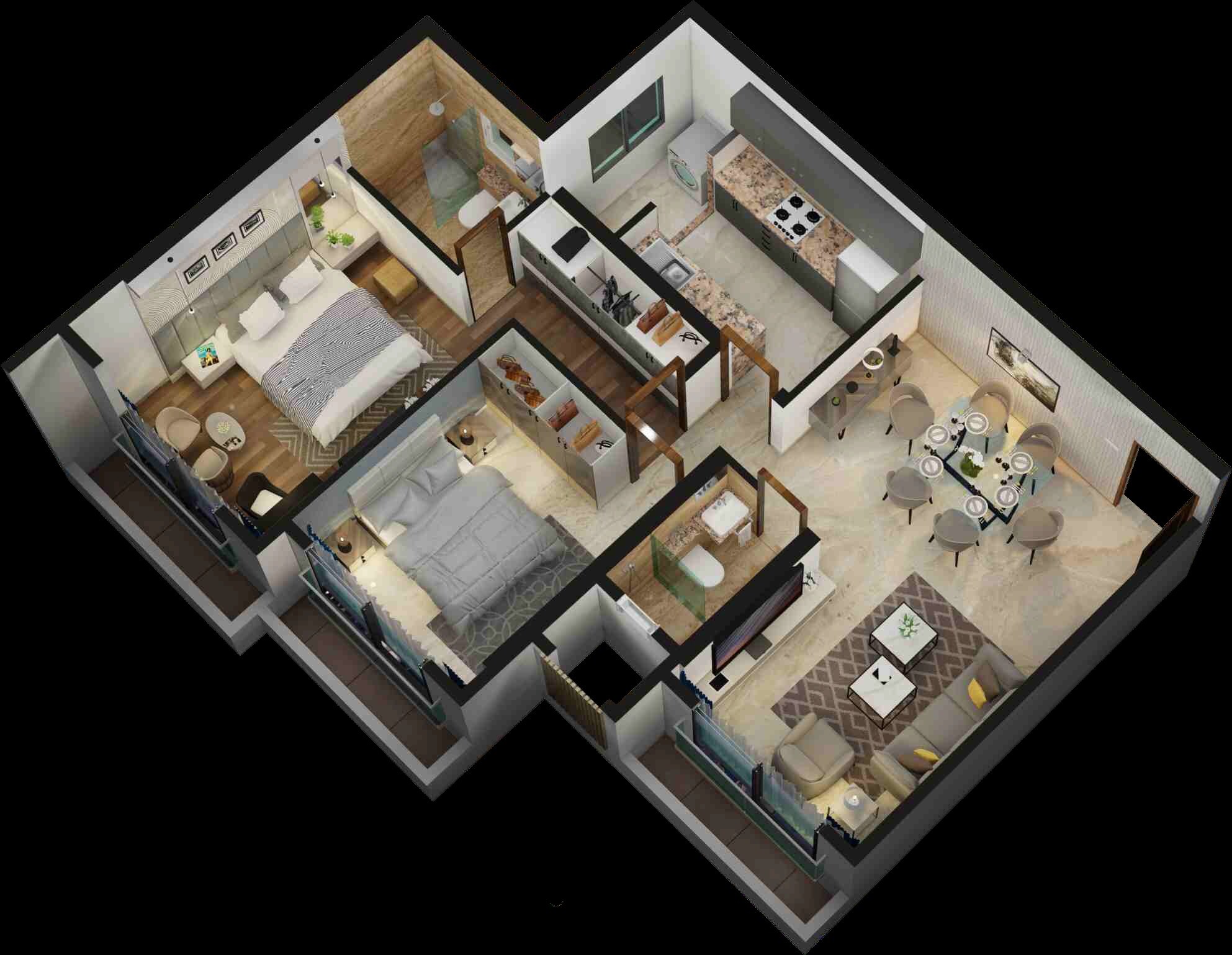 Floor plan of 2 BHK 762 Sq. Ft. Apartment in Sonam Indradhanush, Thane