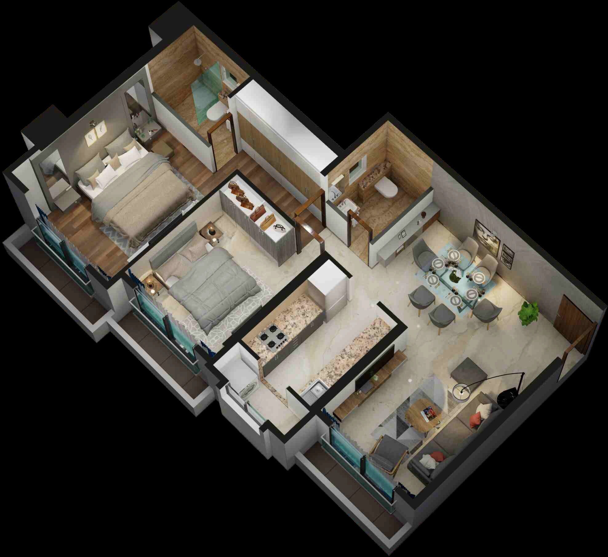 Floor plan of 2 BHK 764 Sq. Ft. Apartment in Sonam Indradhanush, Thane