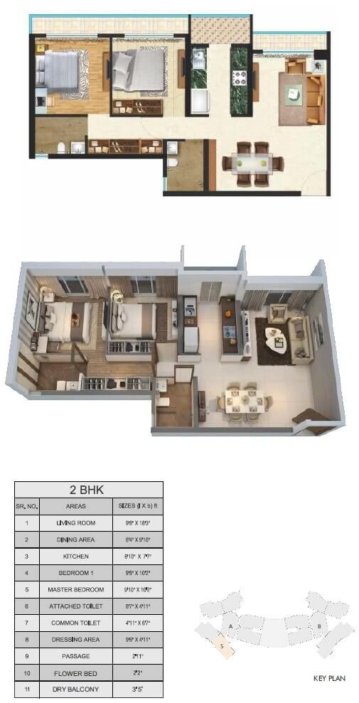 Floor plan of 2 BHK 838 Sq. Ft. Apartment in Sonam Indraprasth, Thane