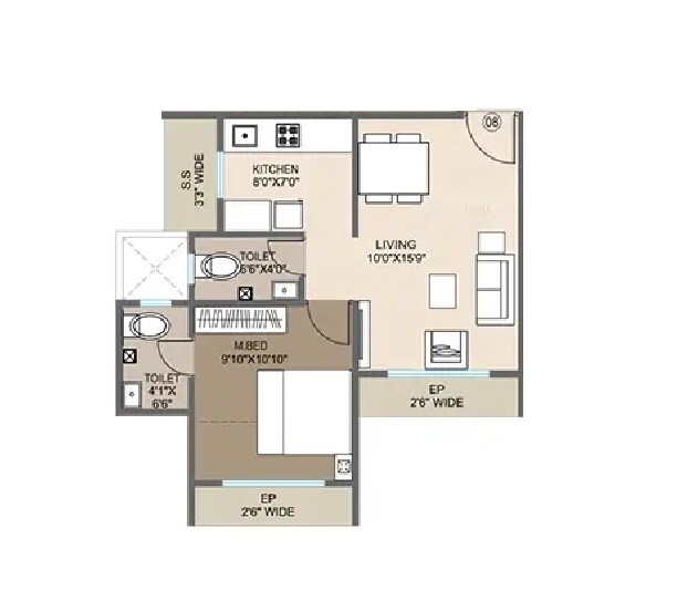Floor plan of 1 BHK 480 Sq. Ft. Apartment in Sonawane Krishna Vrinadavan, Thane