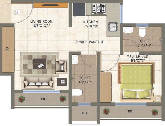 Floor plan of 1 BHK 380 Sq. Ft. Apartment in South Fatima Enclave Mumbra, Thane