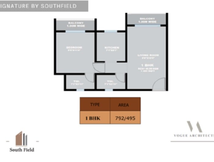 Floor plan of 1 BHK 495 Sq. Ft. Apartment in Southfield Signature, Thane