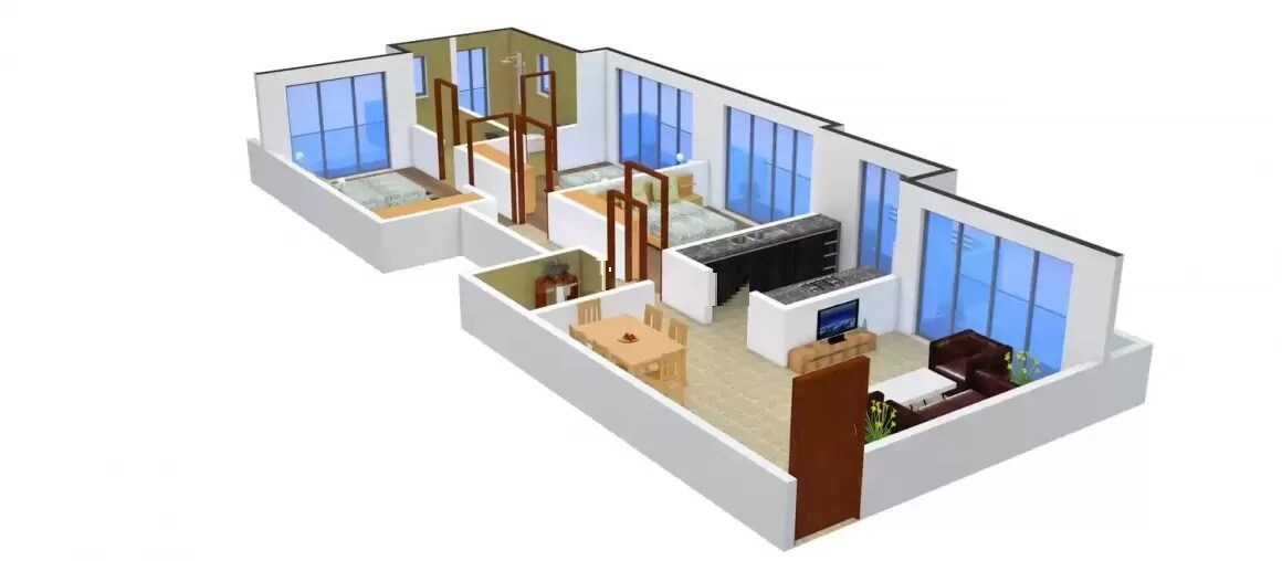 Floor plan of 3 BHK 1425 Sq. Ft. Apartment in Space Ashley Tower, Thane