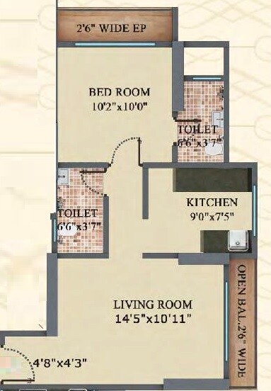 Floor plan of 1 BHK 460 Sq. Ft. Apartment in Space Sky Heights, Thane