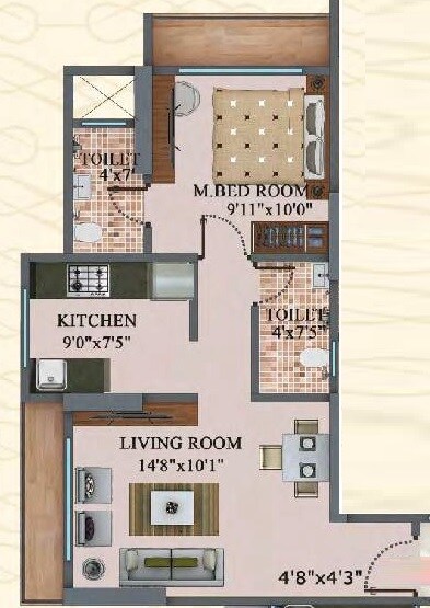 Floor plan of 1 BHK 463 Sq. Ft. Apartment in Space Sky Heights, Thane