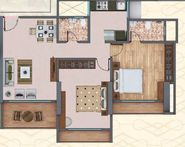 Floor plan of 2 BHK 649 Sq. Ft. Apartment in Space Sky Heights, Thane