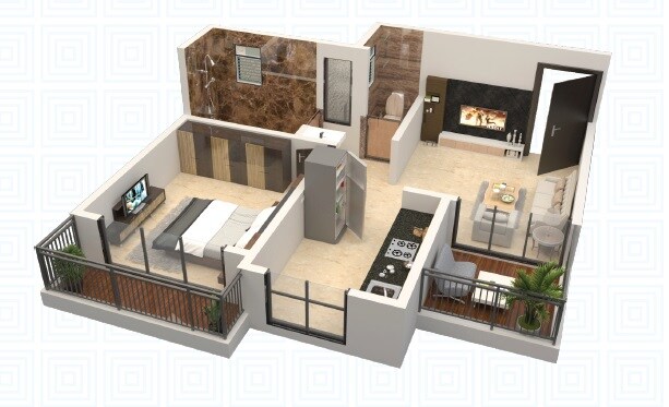 Floor plan of 1 BHK 450 Sq. Ft. Apartment in Space Tulip Apartments, Thane
