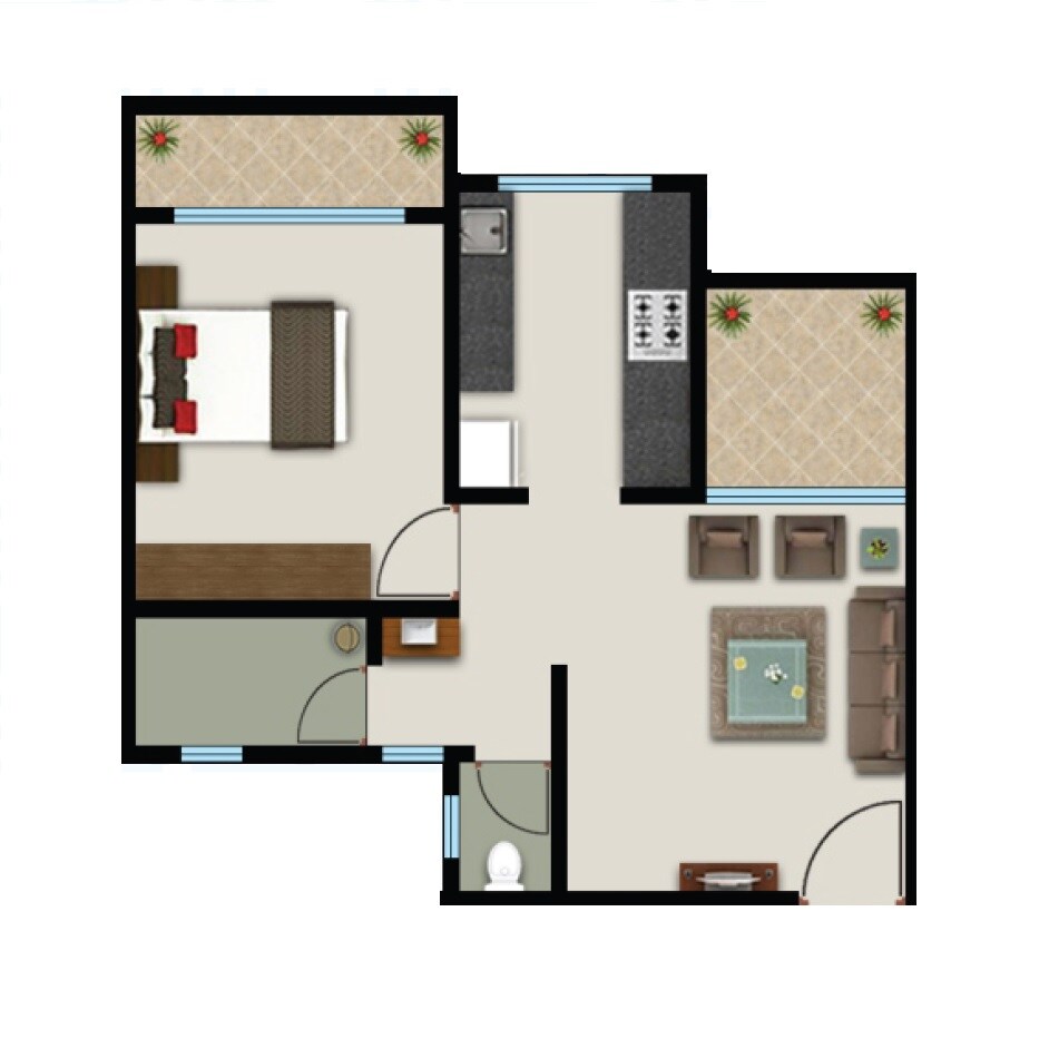 Floor plan of 1 BHK 489 Sq. Ft. Apartment in Space Tulip Apartments, Thane
