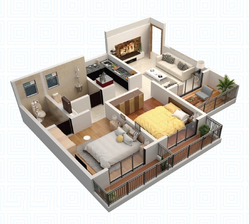 Floor plan of 2 BHK 620 Sq. Ft. Apartment in Space Tulip Apartments, Thane