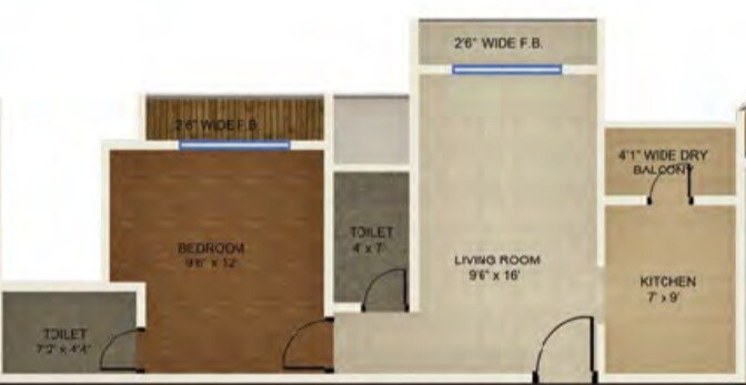 Floor plan of 1 BHK 685 Sq. Ft. Apartment in Span Valencia, Thane