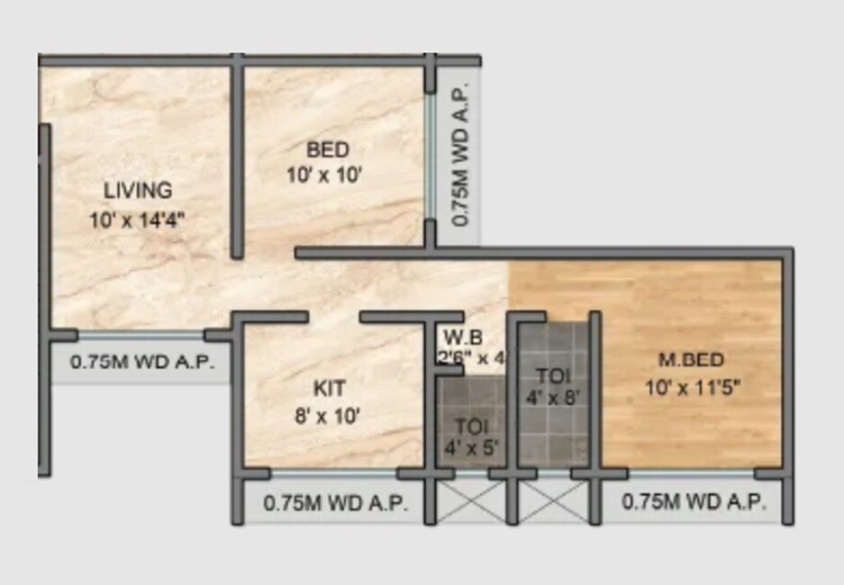 Floor plan of 2 BHK 591 Sq. Ft. Apartment in Splendor Luxor, Thane