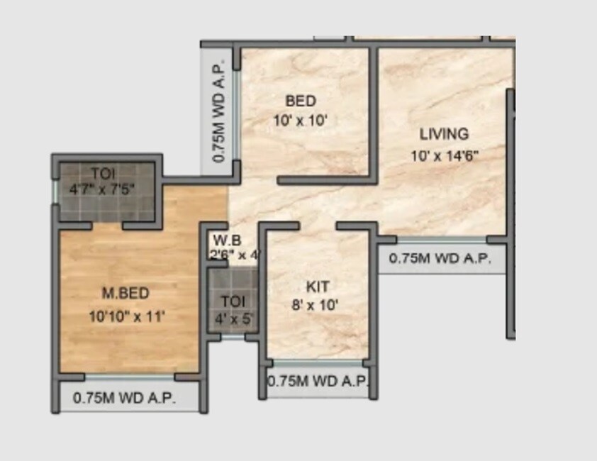 Floor plan of 2 BHK 650 Sq. Ft. Apartment in Splendor Luxor, Thane