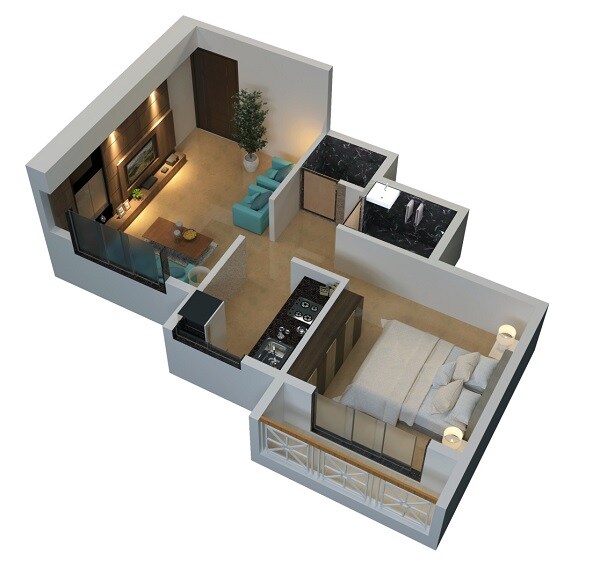Floor plan of 1 BHK 340 Sq. Ft. Apartment in SPM Lake City, Thane