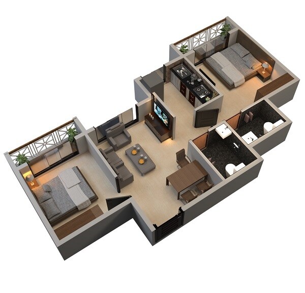 Floor plan of 2 BHK 460 Sq. Ft. Apartment in SPM Lake City, Thane