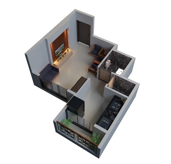 Floor plan of 250 Sq. Ft. Studio in SPM Lake City, Thane