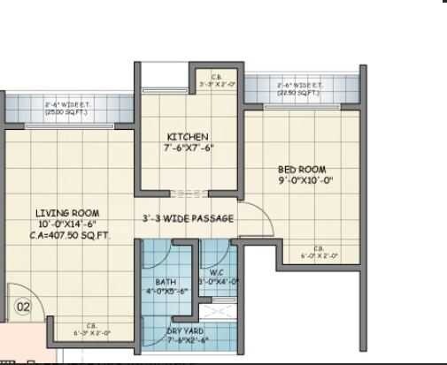 Floor plan of 1 BHK 337 Sq. Ft. Apartment in Squarefeet Ace Square, Thane