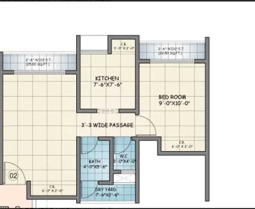 Floor plan of 2 BHK 522 Sq. Ft. Apartment in Squarefeet Ace Square phase 2, Thane