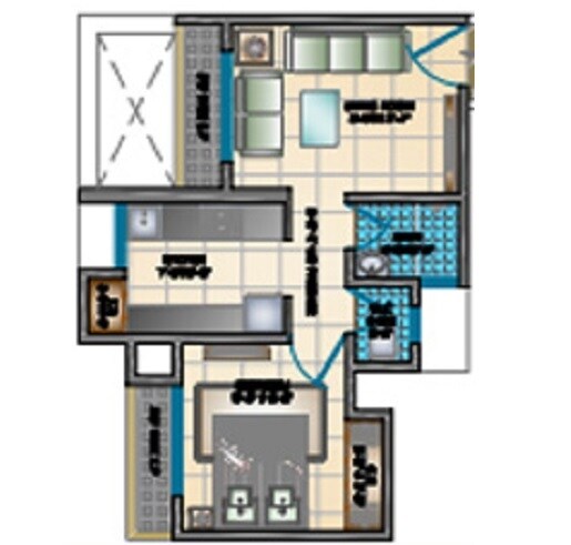 Floor plan of 1 BHK 329 Sq. Ft. Apartment in Squarefeet Grace Square Apartment, Thane