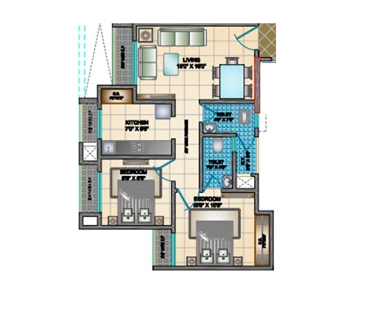 Floor plan of 2 BHK 501 Sq. Ft. Apartment in Squarefeet Grace Square Apartment, Thane
