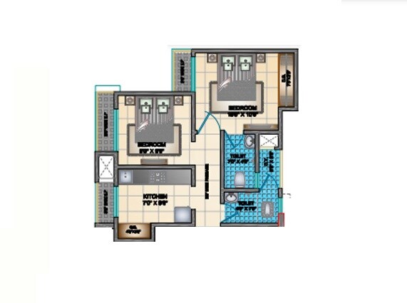 Floor plan of 2 BHK 521 Sq. Ft. Apartment in Squarefeet Grace Square Apartment, Thane