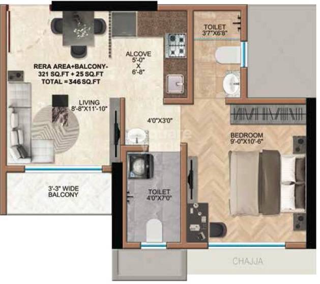 Other, squarefeet-green-square 1 Bedroom 346 Sq.Ft. Apartment In Ghodbunder Road Thane 7341551