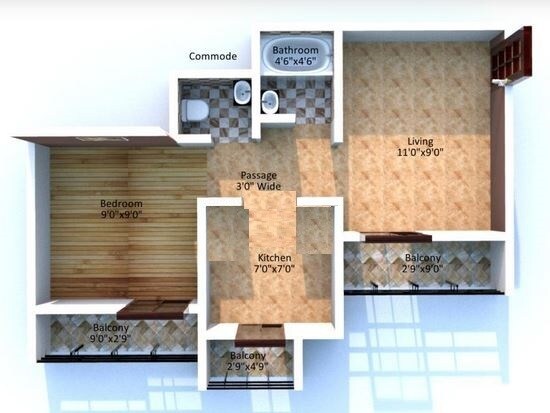 Floor plan of 1 BHK 510 Sq. Ft. Apartment in Squarefeet Imperial Square, Thane