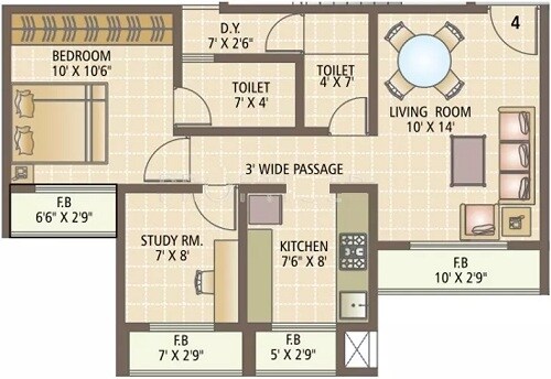 Floor plan of 1 BHK 561 Sq. Ft. Apartment in Squarefeet Imperial Square, Thane
