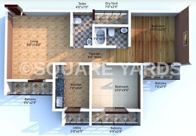 Floor plan of 2 BHK 796 Sq. Ft. Apartment in Squarefeet Imperial Square, Thane