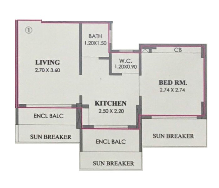 Floor plan of 1 BHK 317 Sq. Ft. Apartment in Squarefeet Orchid Square Ambernath, Thane