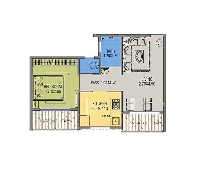 Floor plan of 1 BHK 315 Sq. Ft. Apartment in Squarefeet Orchid Square, Thane