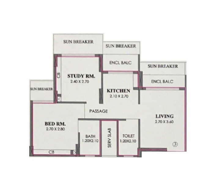 Floor plan of 2 BHK 427 Sq. Ft. Apartment in Squarefeet Orchid Square Phase 2, Thane