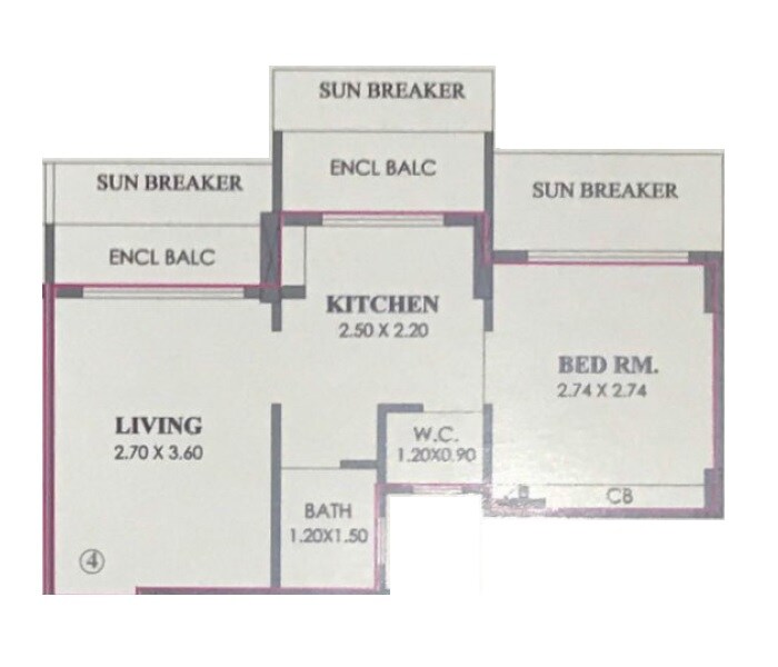 Floor plan of 1 BHK 337 Sq. Ft. Apartment in Squarefeet Orchid Square Phase 4, Thane