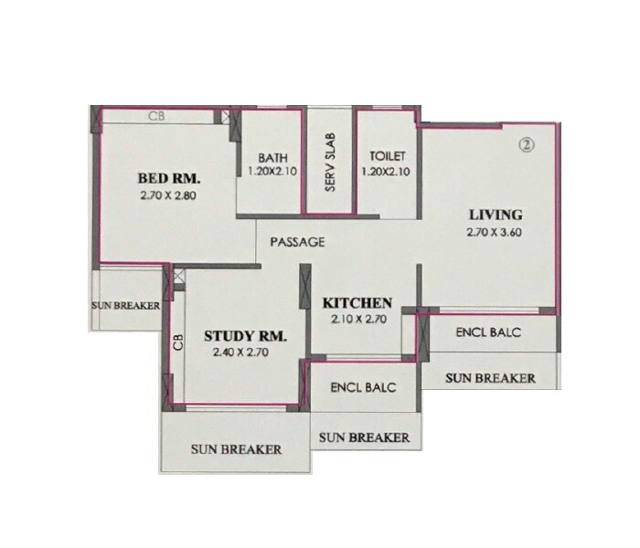 Floor plan of 2 BHK 450 Sq. Ft. Apartment in Squarefeet Orchid Square Phase 4, Thane