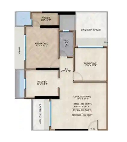 2 BHK 766 Sq. Ft. Apartment
