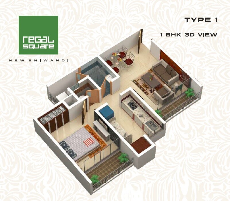 Floor plan of 1 BHK 397 Sq. Ft. Apartment in Squarefeet Regal Square, Thane
