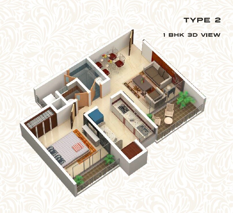 Floor plan of 1 BHK 417 Sq. Ft. Apartment in Squarefeet Regal Square, Thane
