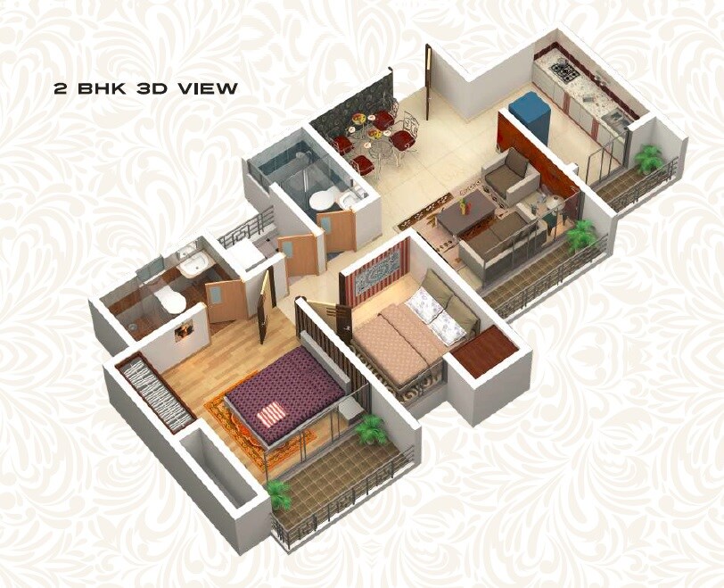 Floor plan of 2 BHK 491 Sq. Ft. Apartment in Squarefeet Regal Square, Thane