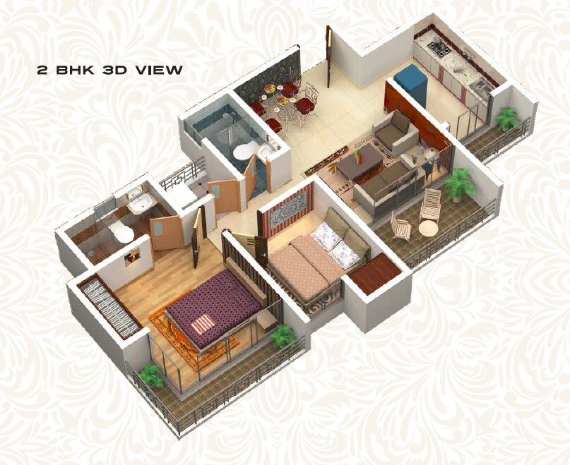 Floor plan of 2 BHK 580 Sq. Ft. Apartment in Squarefeet Regal Square, Thane