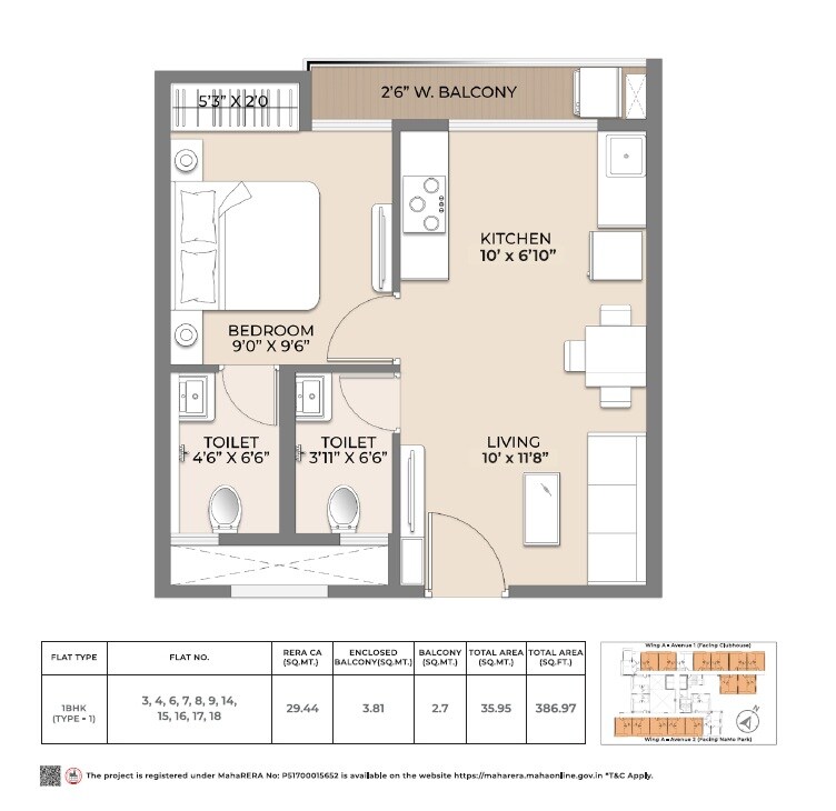 1 BHK 387 Sq. Ft. Apartment
