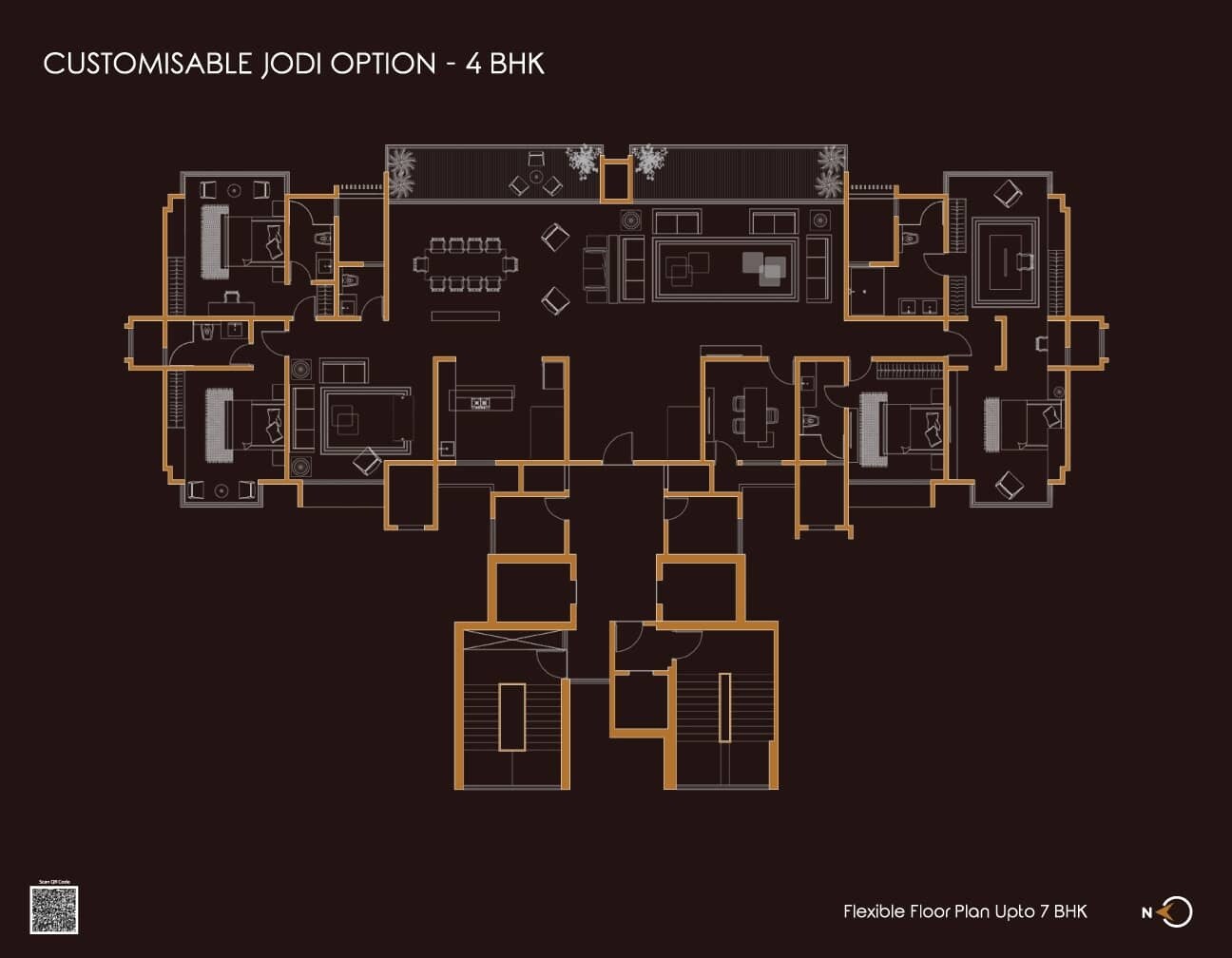 Floor plan of 3 BHK 1406 Sq. Ft. Apartment in Sri 36 Mansions, Thane