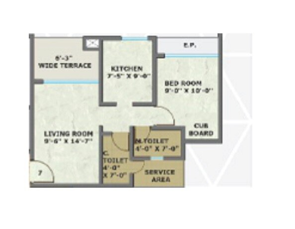 Floor plan of 1 BHK 311 Sq. Ft. Apartment in Sri Heritage, Thane
