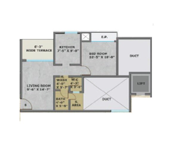 Floor plan of 1 BHK 421 Sq. Ft. Apartment in Sri Heritage, Thane